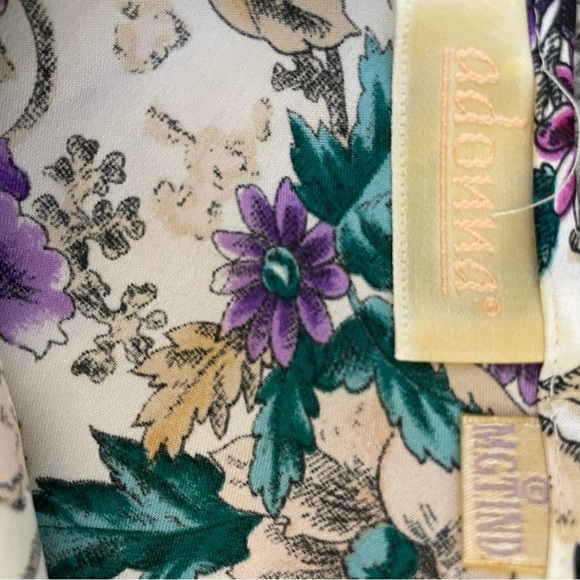 Vintage Addonna Purple Teal Floral Print Slip Rounded Neck Sits High On Thigh - Picture 6 of 7